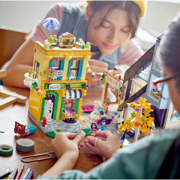 LEGO Friends Downtown Flower and Design Stores 41732 Building Set -  Buildable Toy with Apartment, Shops, House, and Classic Characters, Model  to